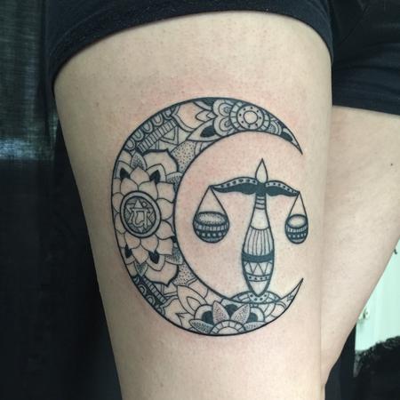 Tattoos - Patterned Blackwork Moon and Scales Tattoo - 117071